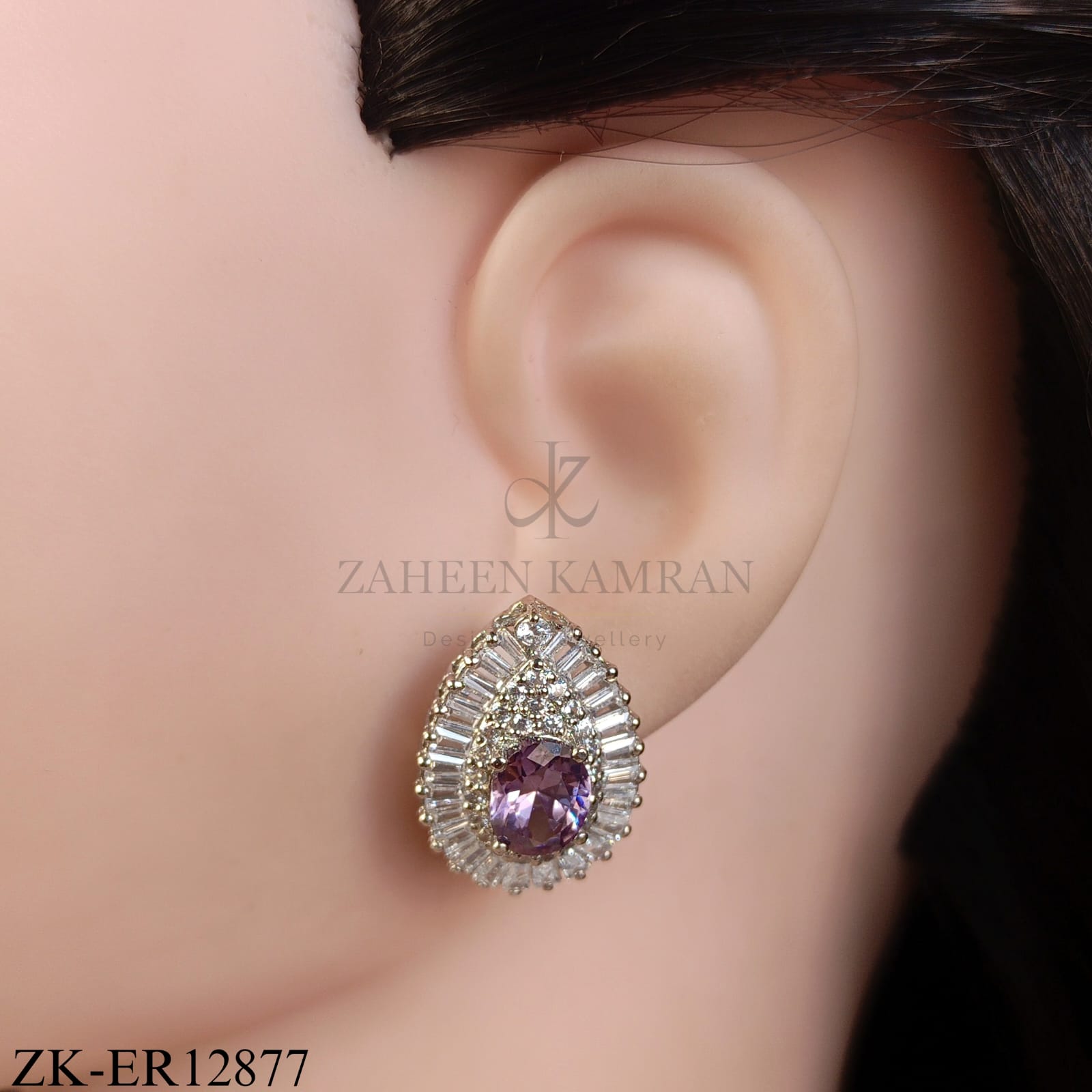 SILVER AMETHYST CUT STONES EARRINGS