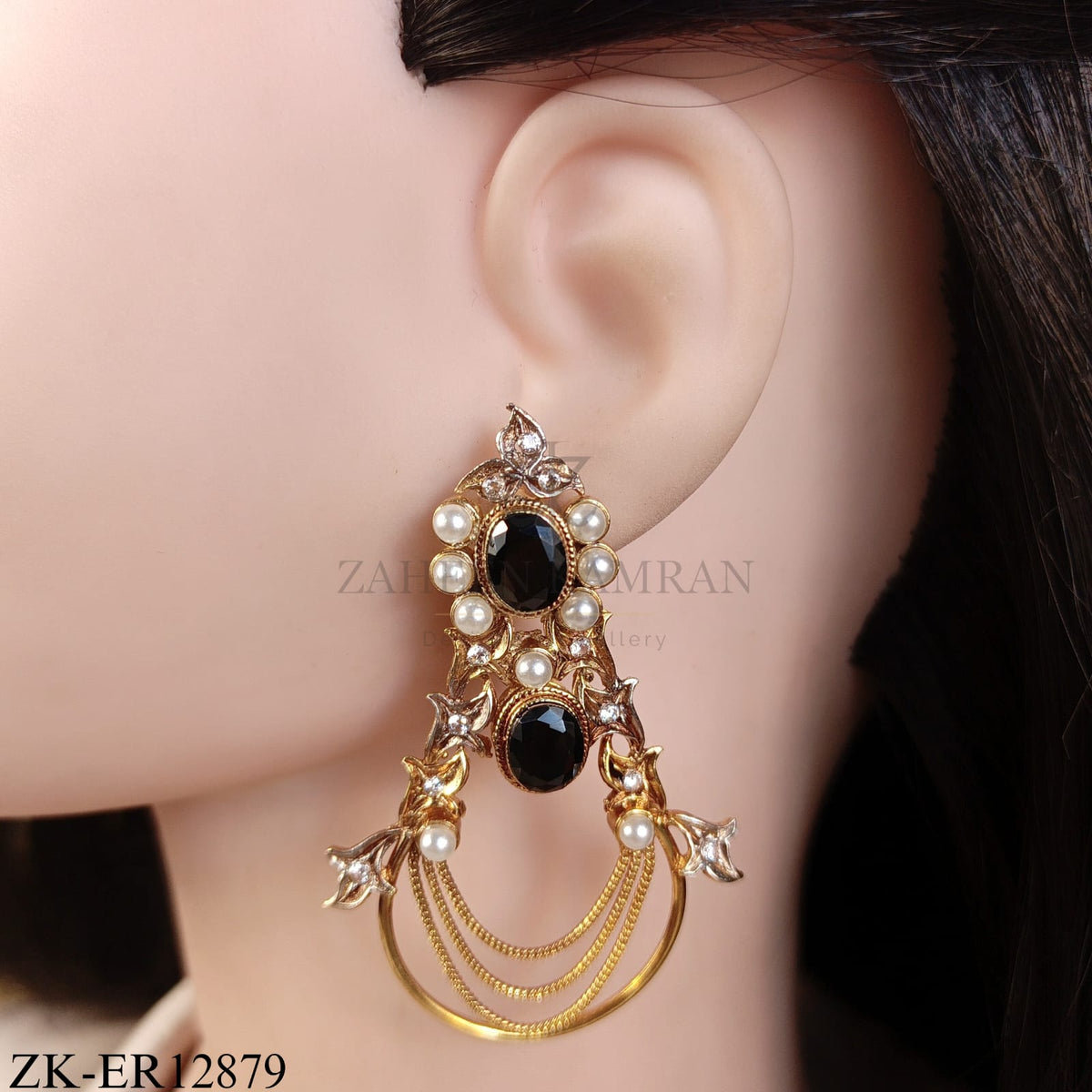 GOLDEN DRAPE BLACK ZIRCONIA EARRINGS