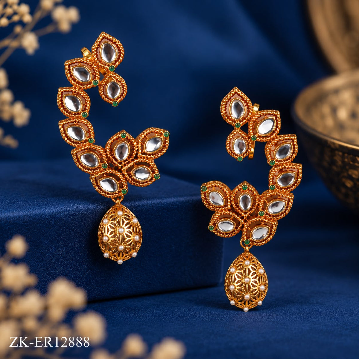 KUNDAN CURVED EARRINGS