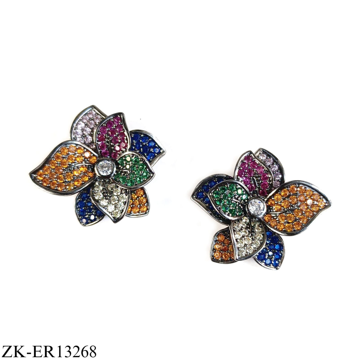 MULTICOLOR FLORAL CLUSTER STUDS