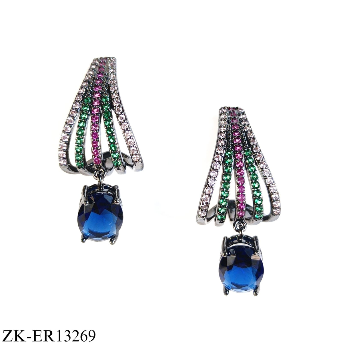 MULTICOLOR STRIPED SAPPHIRE DROP EARRINGS