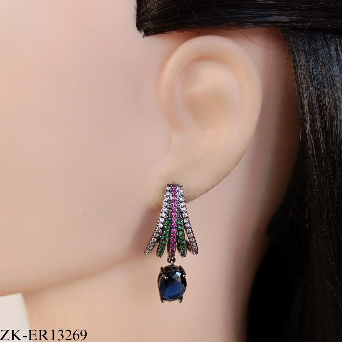MULTICOLOR STRIPED SAPPHIRE DROP EARRINGS