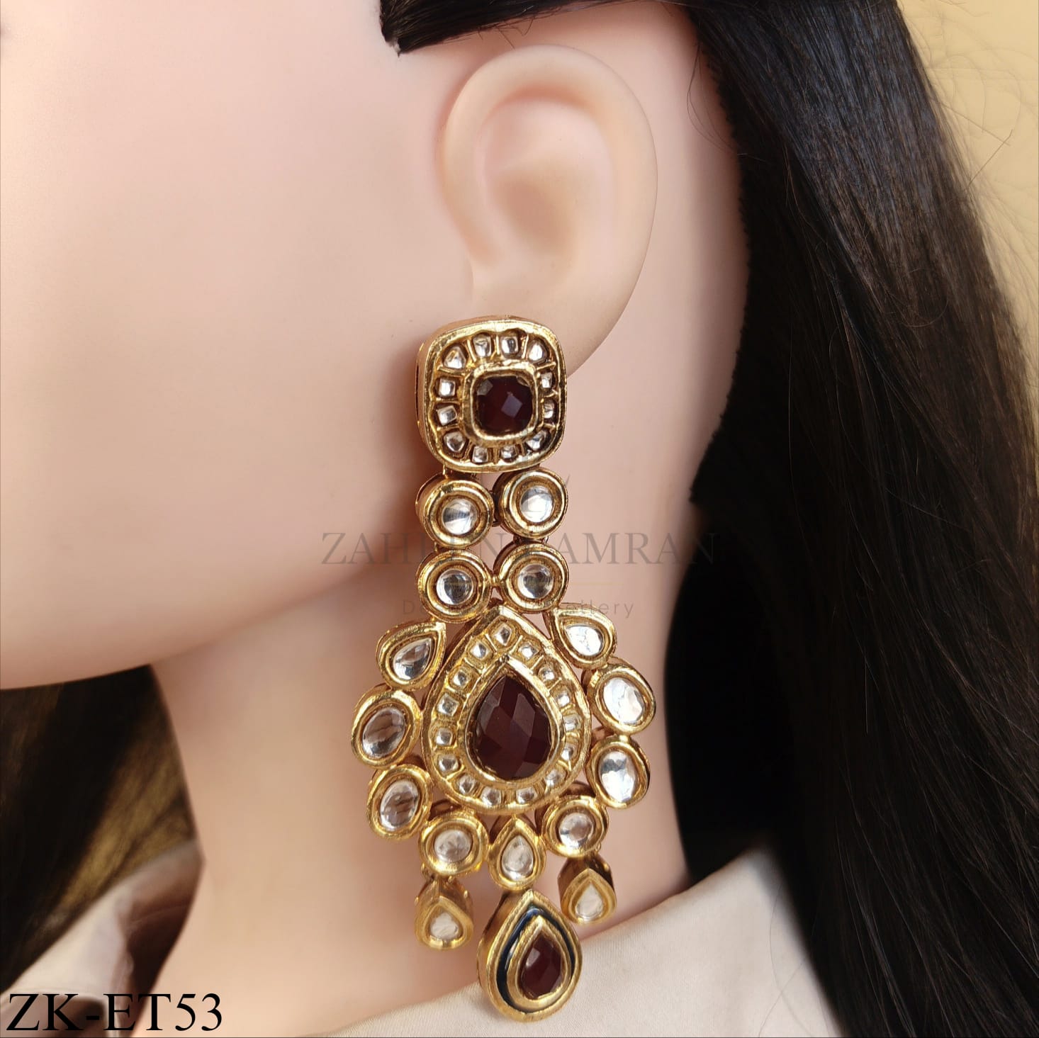 RUBY KUNDAN EARRINGS AND TIKKA