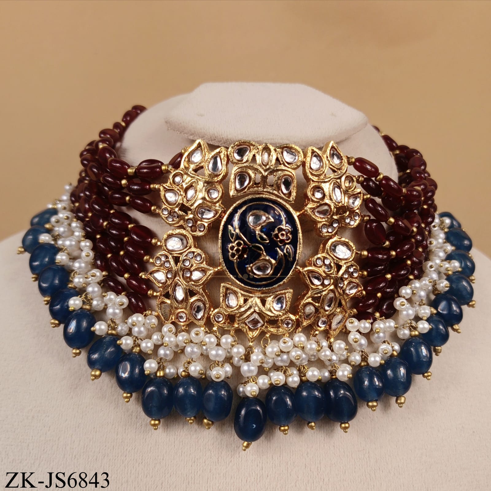 GOLD MAROON PEACOCK HERITAGE CHOKER SET
