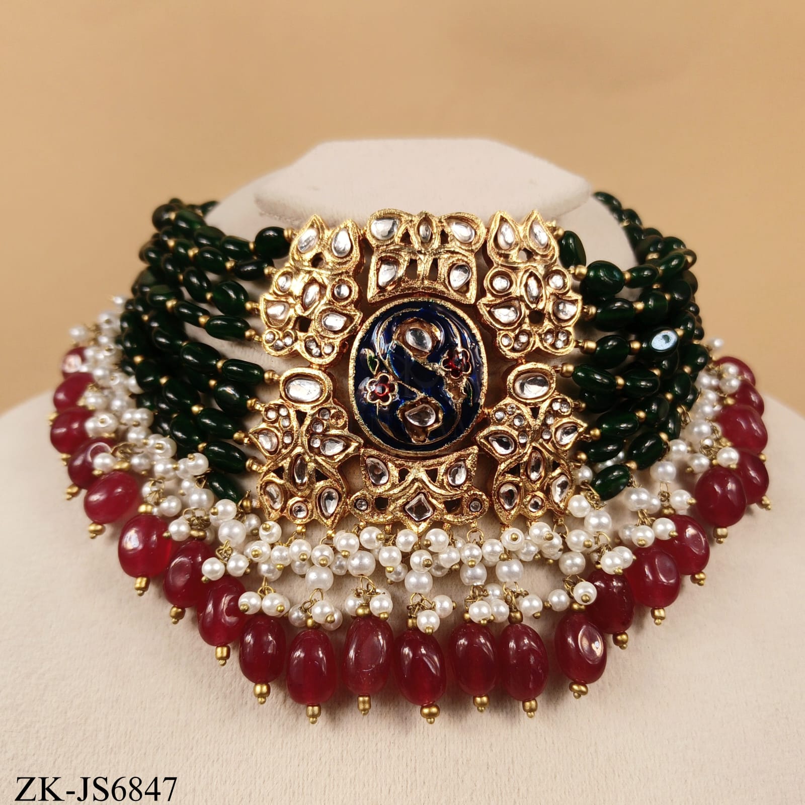 GOLD EMERALD PEACOCK HERITAGE CHOKER SET