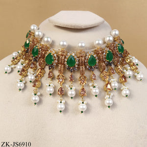GOLD EMERALD PEARLS FRINGE SET