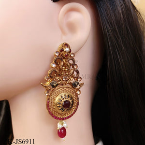 GOLD TONE MAROON FILIGREE BRIDAL SET