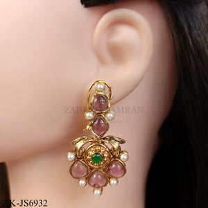 EMERALD CENTER WITH PEARLS PETAL DROPS SET