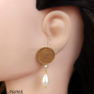 GOLDEN COIN PEARLS DROP SET
