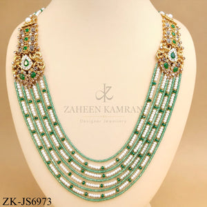 ROYAL EMERALD PEARLS BEADED MULTI LAYERED SET