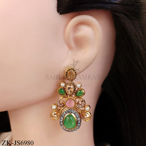 LUXURY PINK ZIRCONIA SET WITH EMERALD CENTERPIECE