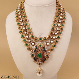 LUXURY GOLDEN TRIPLE STRAND EMERALD MALA SET