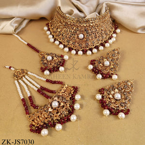 ANTIQUE RUBY FLORAL SPIRAL PEARLS DROP BRIDAL SET