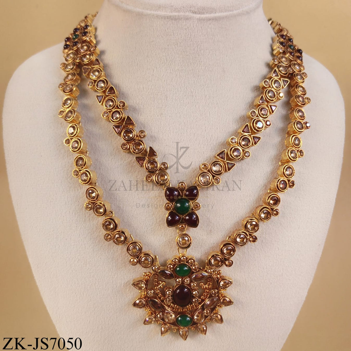 GOLDEN DUAL MALA RUBY EMERALD SET