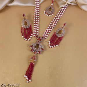 GOLDEN LONG RUBY TASSELS MALA SET