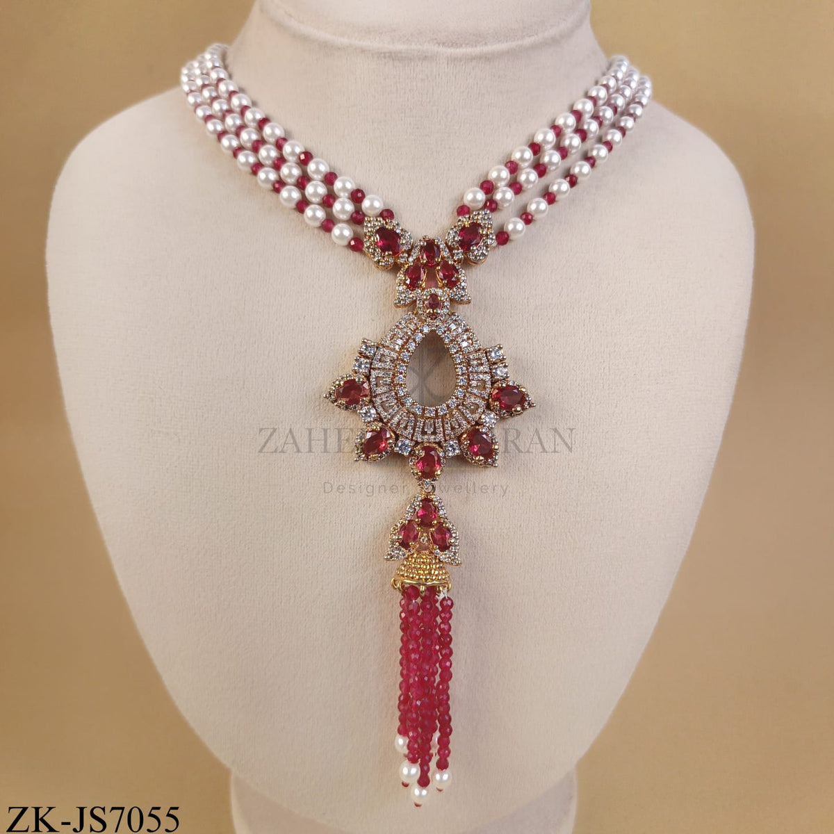 GOLDEN LONG RUBY TASSELS MALA SET