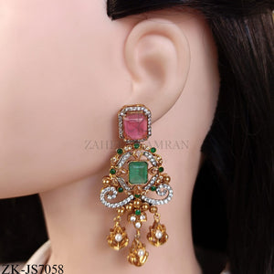 GOLDEN WIDE EMERALD PINK ZIRCONIA SET