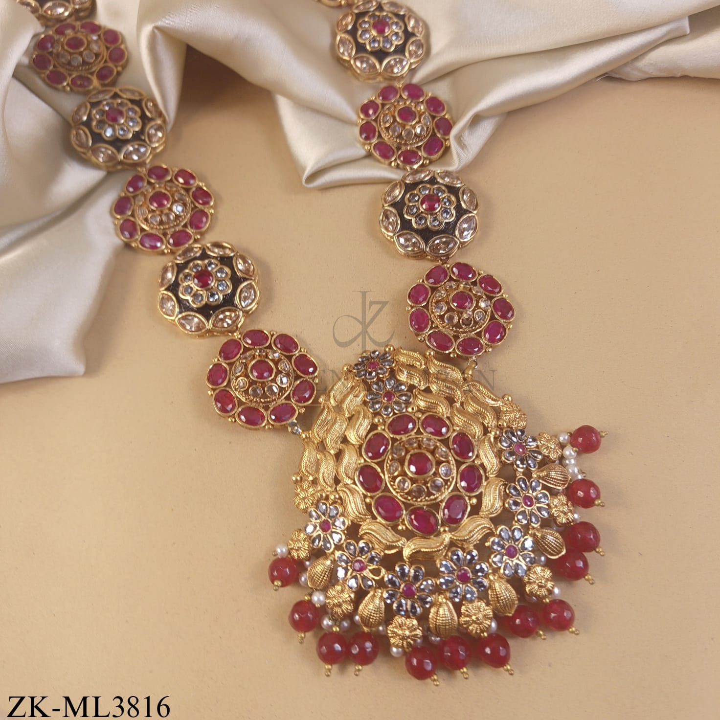 ANTIQUE RUBY FLORAL MOTIF MALA