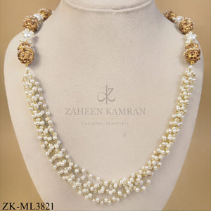 GOLD CARVED BALLS WITH LAYERED PEARLS MALA