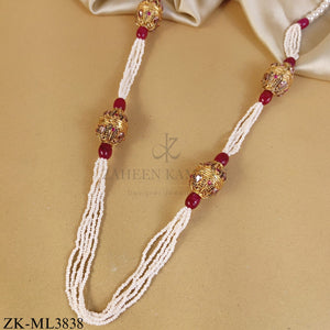 GOLDEN SPHERE RUBY PEARLS MALA