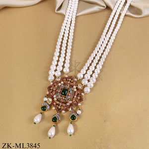 ANTIQUE EMERALD MALA WITH MULTIPLE PEARLS STRAND