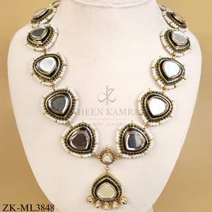 GOLD TONE SHEESH MALA WITH SAPPHIRE EDGES