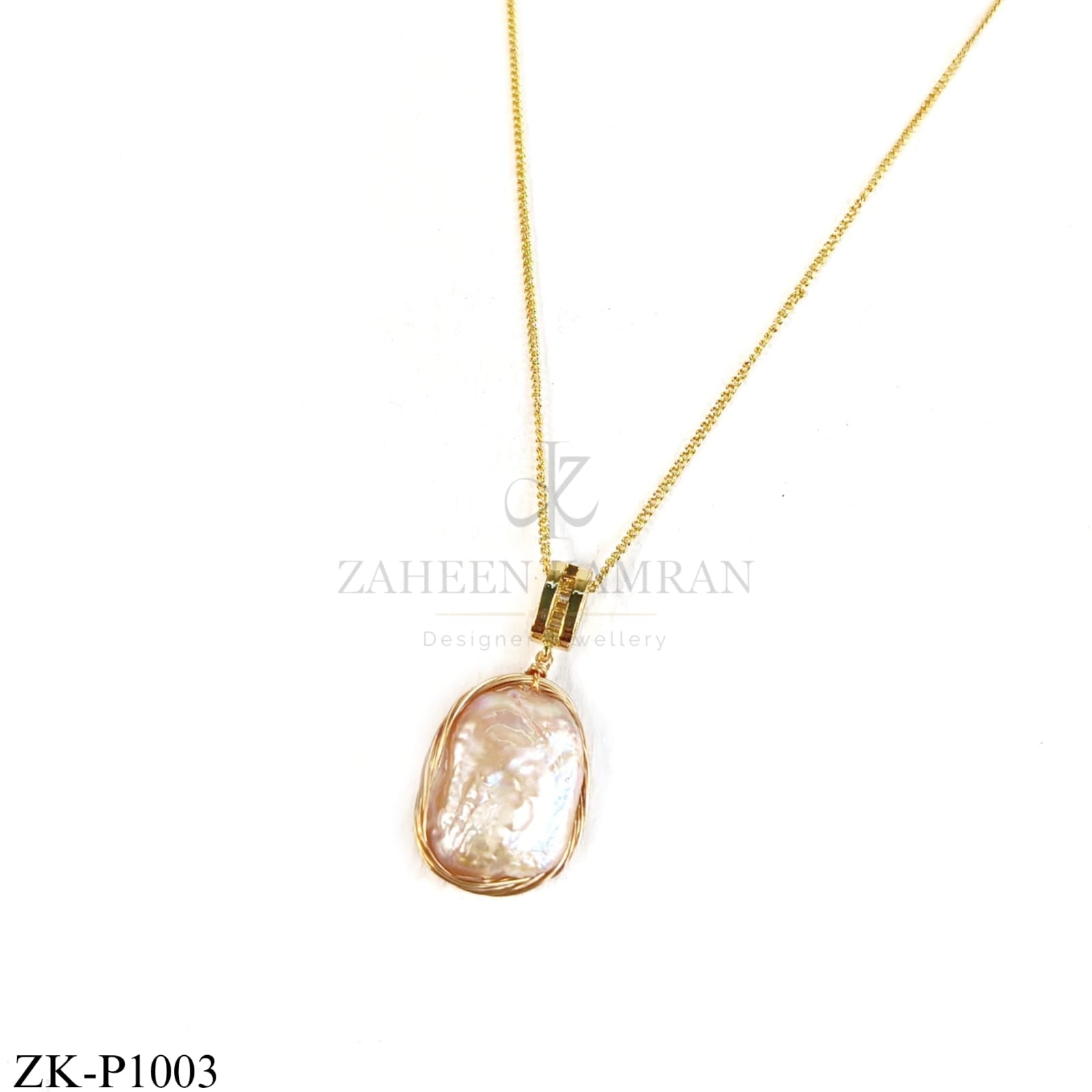 GOLD TONE LARGE BAROQUE PEARL PENDANT