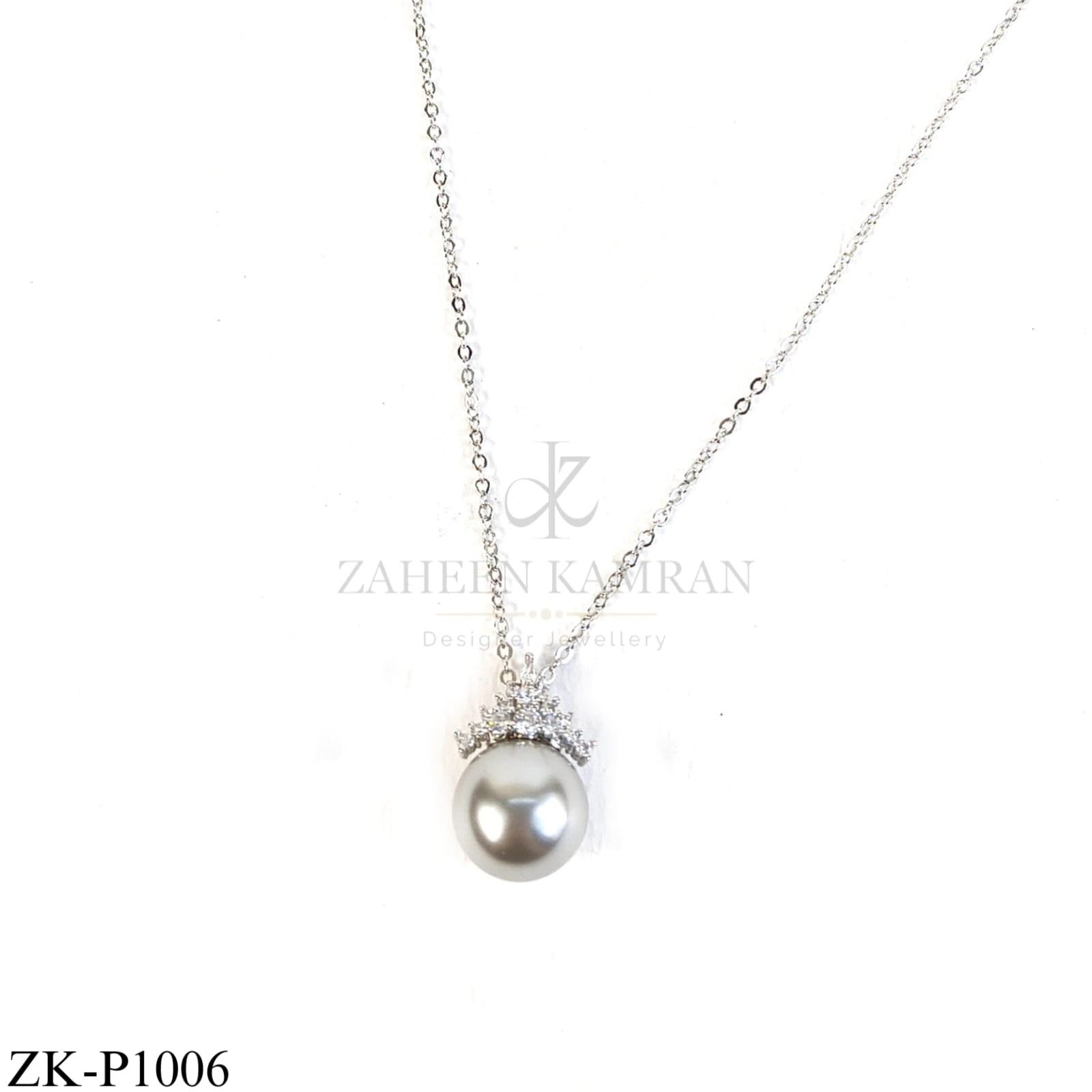 SILVER CROWN ABOVE GREY PEARL PENDANT