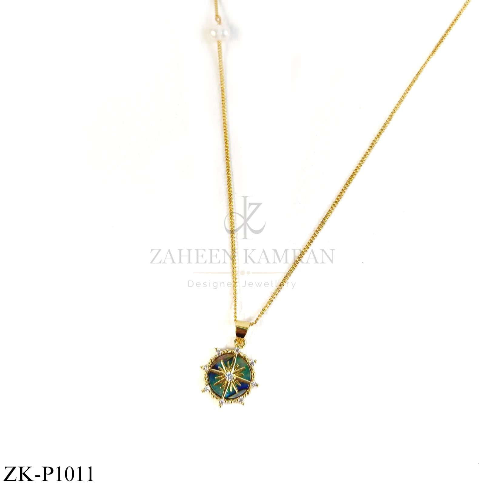 GOLD TONE GREEN BLUE SHELL PENDANT