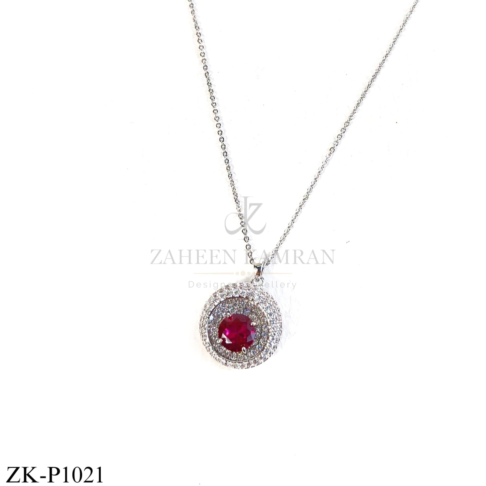 SILVER ROUND RUBY CENTRE PENDANT