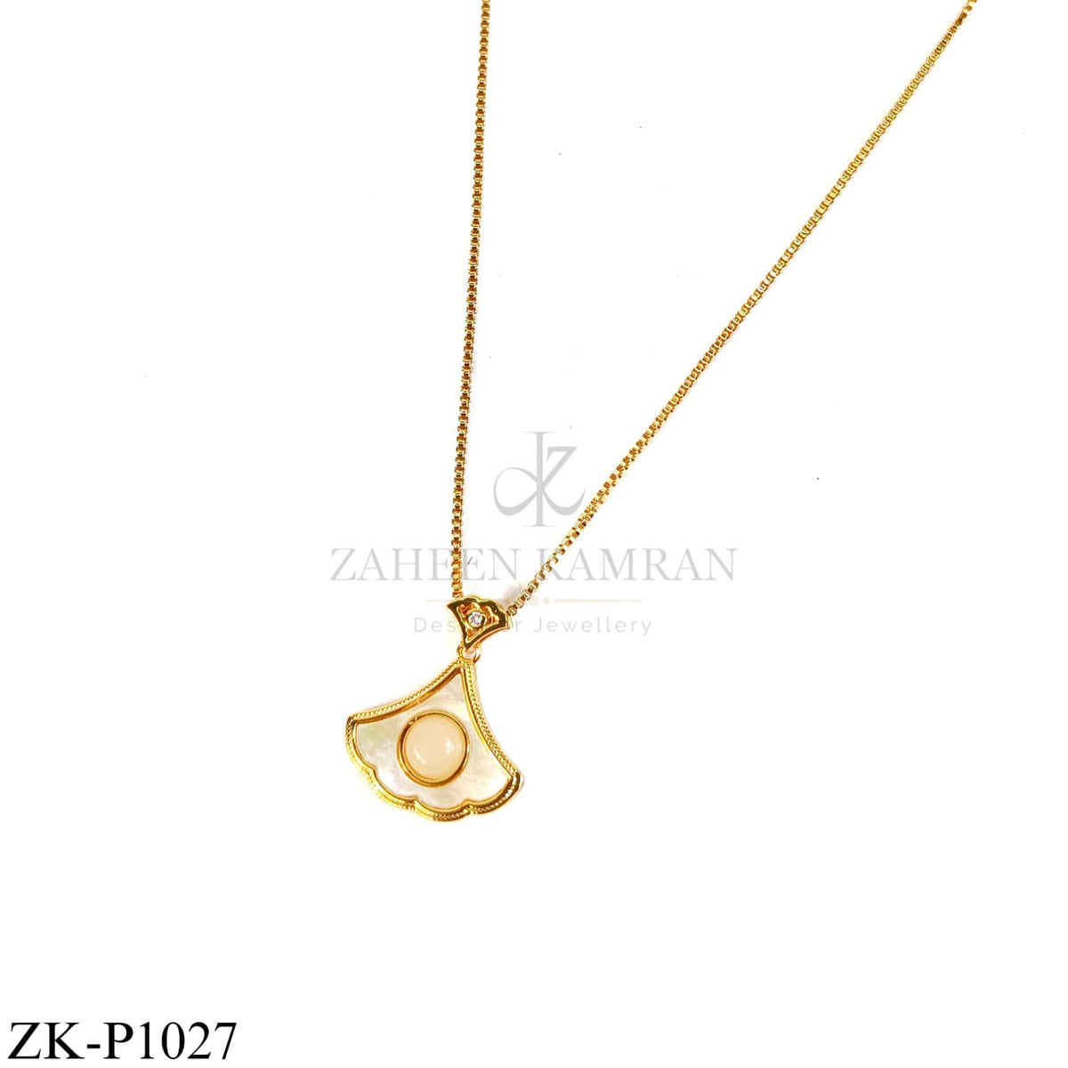 GOLD TONE CREAM FAN PENDANT