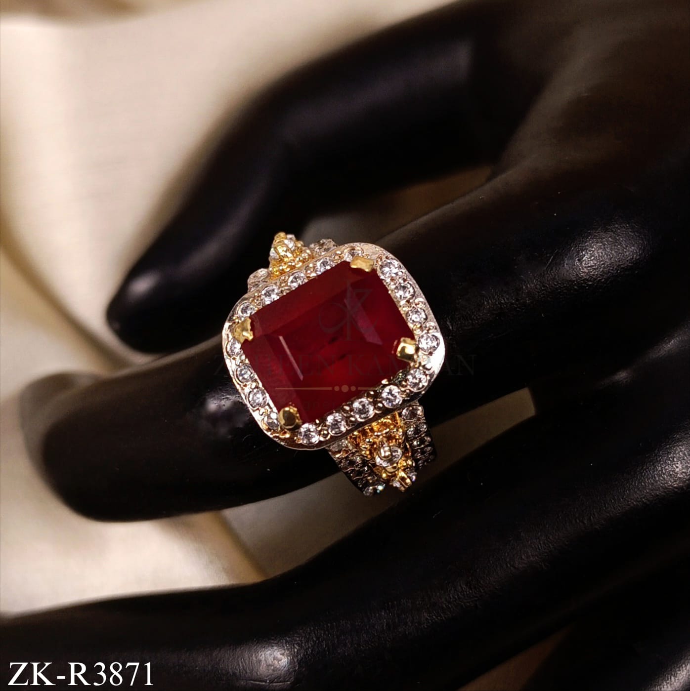 GOLD RUBY AND ZIRCONS ACCENTS RING