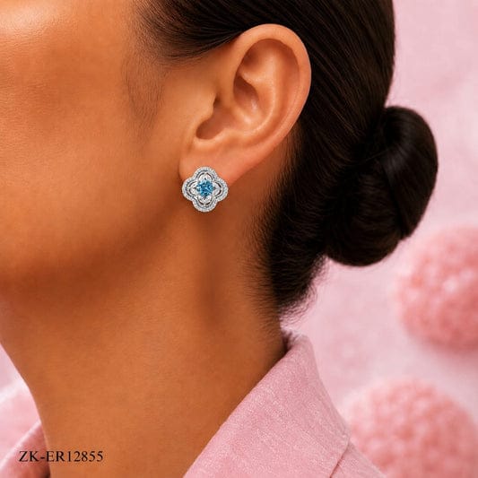 Blue Clover Stud Earrings