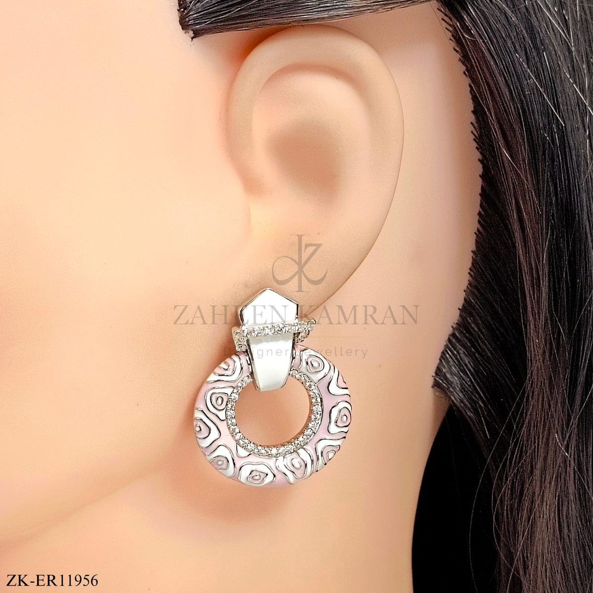 Pink White Meena Earrings