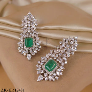 EMERALD SILVER LEAF WING EARRINGS
