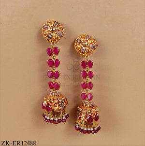 GOLDEN LEAF PINK ZIRCONIA DROP EARRINGS