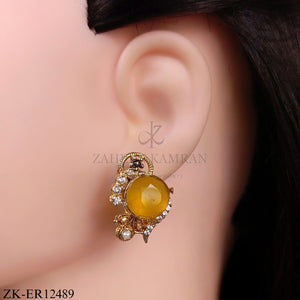 YELLOW JADE CURL ZIRCONS EARRINGS