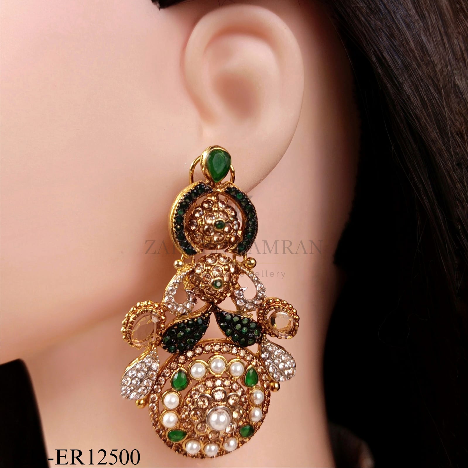EMERALD KUNDAN CHANDELIER EARRINGS
