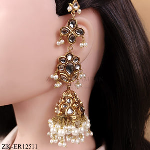 GOLD KUNDAN TIERED PEARLS DROP EARRINGS