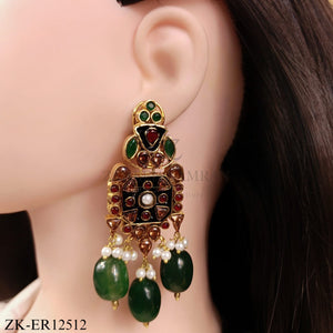 ENAMEL EMERALD DROP EARRINGS