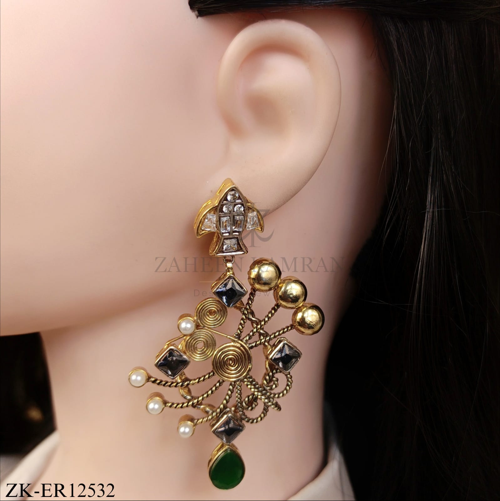 ANTIQUE TWISTED ROCKET DISC EMERALD EARRINGS