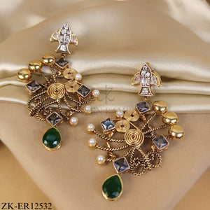 ANTIQUE TWISTED ROCKET DISC EMERALD EARRINGS