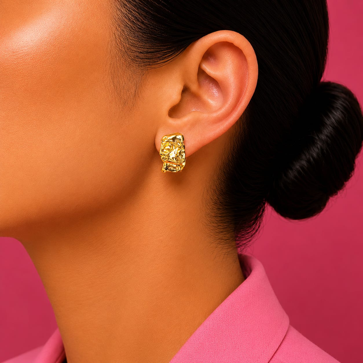 GOLD TONE CRUMPLE EARRINGS