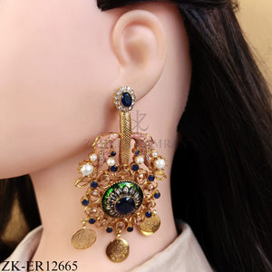 GOLD TONE SAPPHIRE COIN DROP EARRINGS