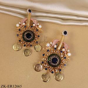 GOLD TONE SAPPHIRE COIN DROP EARRINGS
