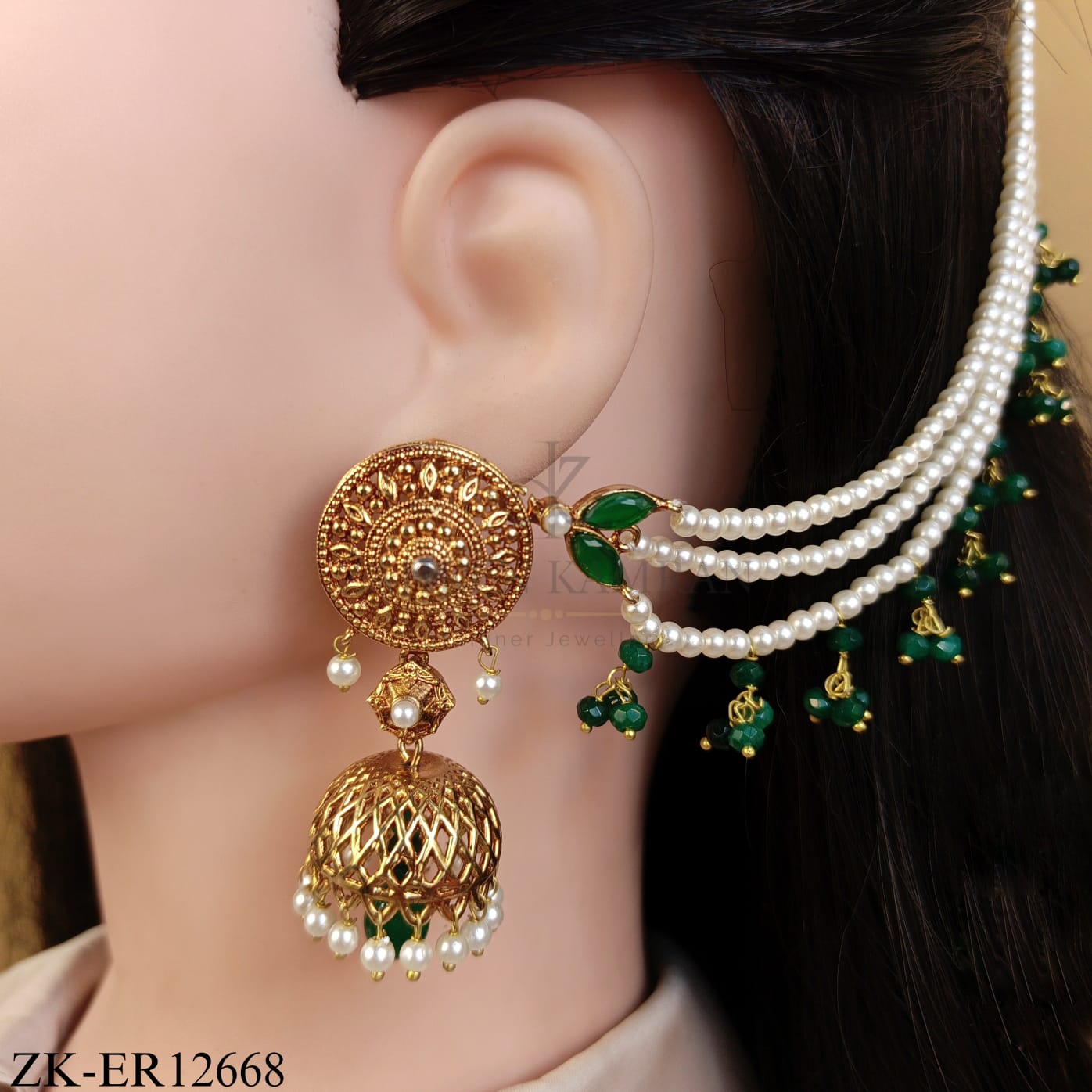 ANTIQUE EMERALD PEARLS SAHARA EARRINGS