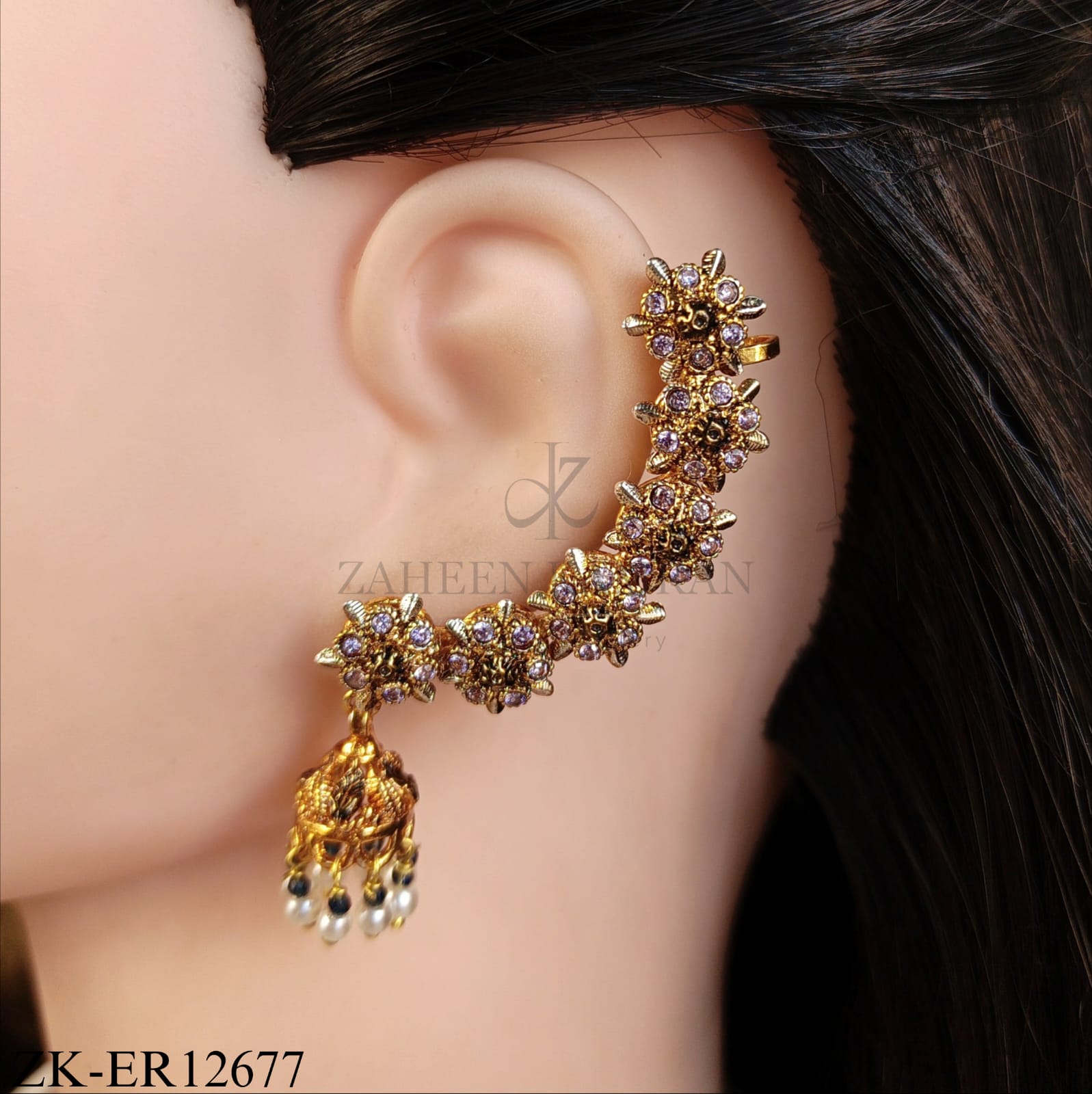 AMETHYST FLORAL CURVED EARRINGS
