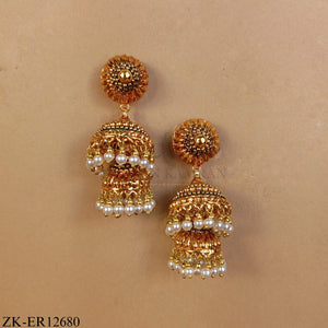 GOLDEN DUAL EARRINGS WITH PEARLS DROP
