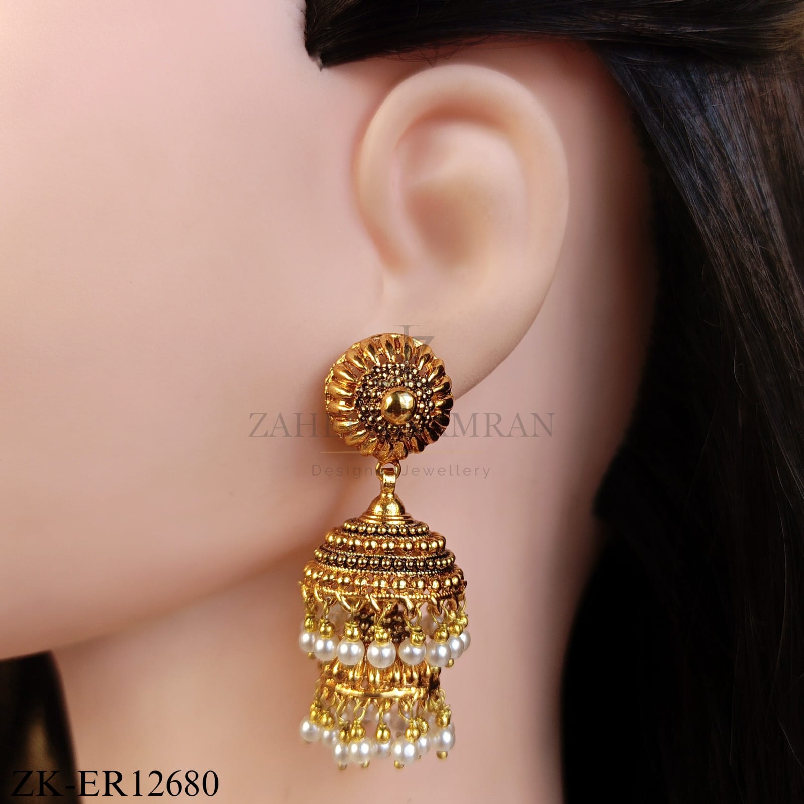 GOLDEN DUAL EARRINGS WITH PEARLS DROP