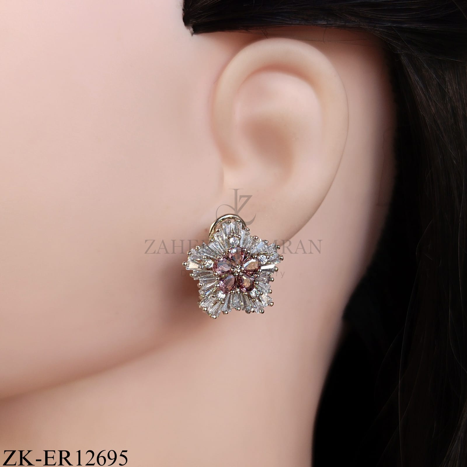 PINK ZIRCONIA FLORAL EARRINGS